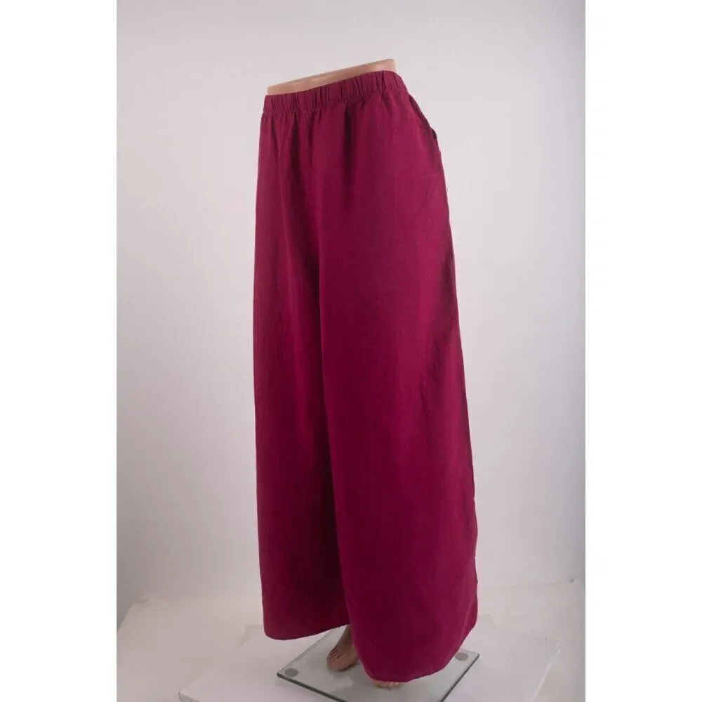 Zara Womans Pants Size M Fuchsia Pink Linen Blend Wide Leg 4043/250 NWT